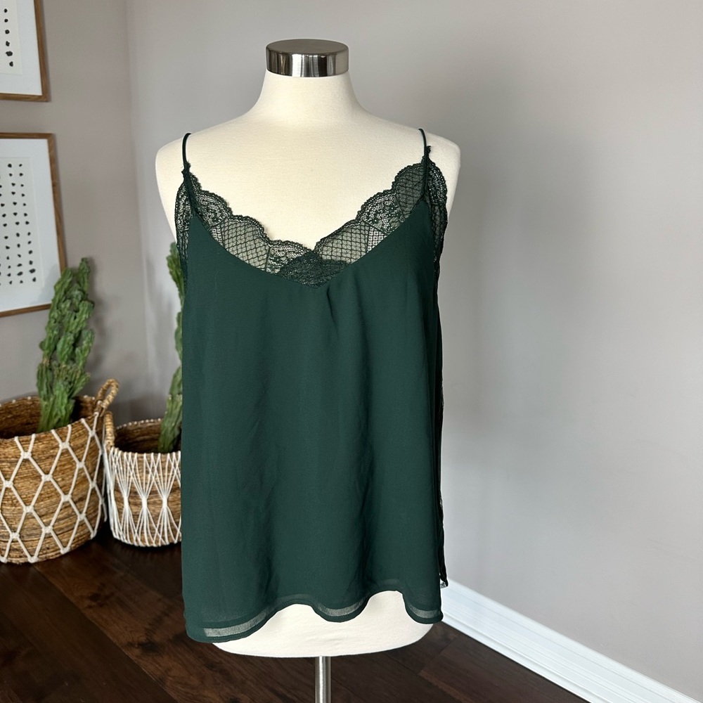 Boutique x Royal & Reese Camisole Tank Top Lace 90s Hunter Green NWTs